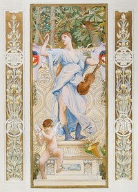 Sketch for the holiday staircase of the H&ocirc;tel de Ville de Paris: La Musique (1888-1898) painting in high resolution by Luc-Olivier Merson. Original from The Public Institution Paris Mus&eacute;es. Digitally enhanced by rawpixel.
