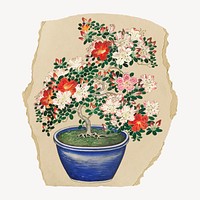 Plant illustration, Ohara Koson-inspired vintage artwork, ripped paper badge, remixed by rawpixel