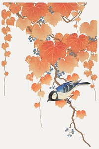 Bird background, vintage animal illustration vector, remix from the artwork of Ohara Koson