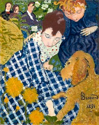 Women with a Dog (1891) painting in high resolution by <a href="https://www.rawpixel.com/search/Pierre%20Bonnard?sort=curated&amp;page=1&amp;topic_group=_my_topics">Pierre Bonnard</a>. Original from the Sterling and Francine Clark Art Institute. Digitally enhanced by rawpixel.