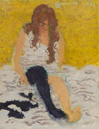 Woman Putting on Her Stockings (1893) by Pierre Bonnard Original from The Cleveland Museum of Art. Digitally enhanced by rawpixel.