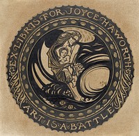 Design for ex-libris for Joyce Haworth (1915) drawing in high resolution by Richard Roland Holst. Original from the Rijksmuseum. Digitally enhanced by rawpixel.