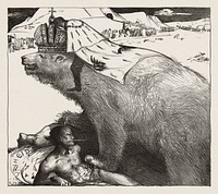 Tsar Nicholas II of Russia on the Russian bear The Russian bear roars peace (1899) print in high resolution by <a href="https://www.rawpixel.com/search/Richard%20Roland%20Holst?sort=curated&amp;page=1">Richard Roland Holst</a>. Original from the Rijksmuseum. Digitally enhanced by rawpixel.