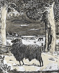 Sheep in a landscape with two trees (1878&ndash;1938) drawing in high resolution by Richard Roland Holst. Original from the Rijksmuseum. Digitally enhanced by rawpixel.