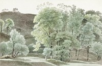 Bomen in de omgeving van Subiaco (trees in the Subiaco area) by <a href="https://www.rawpixel.com/search/Joseph%20August%20Knip?sort=curated&amp;page=1">Joseph August Knip</a> (1777&ndash;1847). Original from The Rijksmuseum. Digitally enhanced by rawpixel.​​​​​