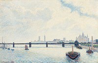 Charing Cross Bridge, London (1890) by <a href="https://www.rawpixel.com/search/Camille%20Pissarro?sort=curated&amp;page=1">Camille Pissarro</a>. Original from The National Gallery of Art. Digitally enhanced by rawpixel.