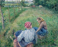 Young Peasant Girls Resting in the Fields near Pontoise (1882) by Camille Pissarro. Original from The National Gallery of Art. Digitally enhanced by rawpixel.