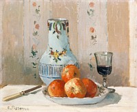 Still Life with Apples and Pitcher (1872) by Camille Pissarro. Original from The MET museum. Digitally enhanced by rawpixel.