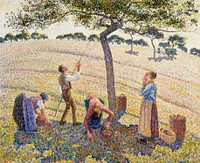 Apple Harvest (1888) painting in high resolution by <a href="https://www.rawpixel.com/search/Camille%20Pissarro?sort=curated&amp;page=1">Camille Pissarro</a>. Original from the Dallas Museum of Art. Digitally enhanced by rawpixel.