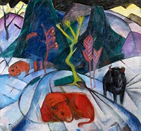 Bison in winter (red bison) (1913) painting in high resolution by Franz Marc. Original from the Kunstmuseum Basel Museum. Digitally enhanced by rawpixel.