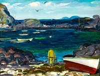 The Harbor, Monhegan Coast, Maine (1913) painting in high resolution by George Wesley Bellows. Original from Minneapolis Institute of Art. Digitally enhanced by rawpixel.