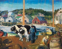 Ox Team, Wharf at Matinicus (1916) print in high resolution by George Wesley Bellows. Original from Minneapolis Institute of Art. Digitally enhanced by rawpixel.