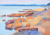 Calanque des Antibois (1891&ndash;1892) painting in high resolution by <a href="https://www.rawpixel.com/search/Henri%20Edmond%20Cross?sort=curated&amp;page=1">Henri-Edmond Cross</a>. Original from The National Gallery of Art. Digitally enhanced by rawpixel.