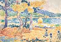 Pines on the Coastline (1856&ndash;1910) painting in high resolution by <a href="https://www.rawpixel.com/search/Henri%20Edmond%20Cross?sort=curated&amp;page=1">Henri-Edmond Cross</a>. Original from The MET Museum. Digitally enhanced by rawpixel.