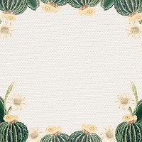 Vintage green cactus with flower frame on paper texture background design element
