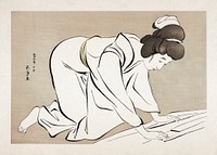 Woman Folding a Kimono (1953) print in high resolution by Goyō Hashiguchi. Original from the Minneapolis Institute of Art. Digitally enhanced by rawpixel.