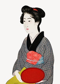 Japanese woman collage element, vintage artwork psd