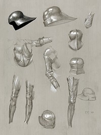 Studies of a Suit of Armor (1875) drawing in high resolution by Sir Edward Burne–Jones. Original from Yale Center for British Art. Digitally enhanced by rawpixel.