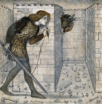 Tile Design - Theseus and the Minotaur in the Labyrinth (1861) drawing in high resolution by Sir Edward Burne–Jones. Original from Birmingham Museum and Art Gallery. Digitally enhanced by rawpixel.