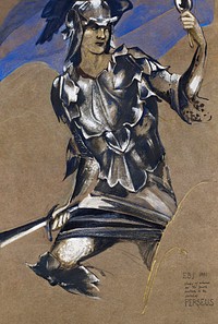 The Perseus Series - Study of Perseus in Armour for The Finding of Medusa painting in high resolution by Sir Edward Burne–Jones. Original from Birmingham Museum and Art Gallery. Digitally enhanced by rawpixel.