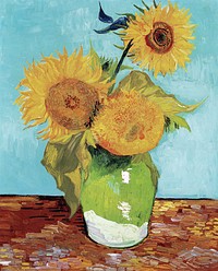 Vincent van Gogh's Vase with Three Sunflowers (1888) famous painting. Original from Wikimedia Commons. Digitally enhanced by rawpixel.