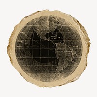 Earth illustration, vintage artwork, ripped paper badge