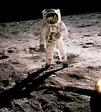 Edwin Aldrin walking on the lunar surface. Neil Armstrong, who took the photograph, can be seen reflected in Aldrin&rsquo;s helmet visor. Original from NASA. Digitally enhanced by rawpixel.