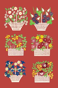 Basket of flowers set vector