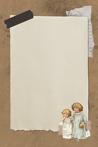 Vintage hand drawn children with doll on paper texture background