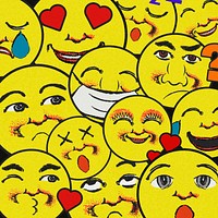 Vintage yellow round emoji pattern background design element