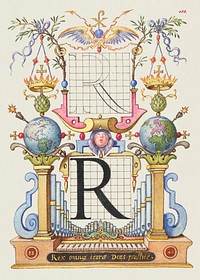 Guide for Constructing the Letter R from Mira Calligraphiae Monumenta or The Model Book of Calligraphy (1561&ndash;1596) by Georg Bocskay and Joris Hoefnagel. Original from The Getty. Digitally enhanced by rawpixel. 