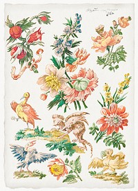 Floral Designs with Birds and Griffon (1784) by <a href="https://www.rawpixel.com/search/Giacomo%20Cavenezia?sort=curated&amp;page=1">Giacomo Cavenezia</a>. Original from Original from The Cleveland Museum of Art. Digitally enhanced by rawpixel.