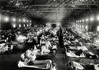 Emergency hospital during influenza epidemic, Camp Funston, Kansas (1918). Original image from National Museum of Health and Medicine. Digitally enhanced by rawpixel.