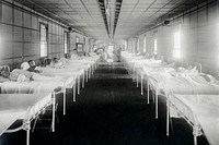 Interior of a hospital ward at the Base Hospital, Camp Jackson, South Carolina, during the influenza epidemic (1918). Original image from National Museum of Health and Medicine. Digitally enhanced by rawpixel. 