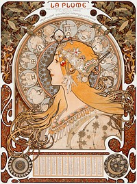 <a href="https://www.rawpixel.com/search/Alphonse%20Maria%20Mucha?sort=curated&amp;page=1">Alphonse Maria Mucha</a>&#39;s Zodiaque or La Plume (ca. 1896&ndash;1897) by. Famous Art Nouveau artwork, original from The Art Institute of Chicago. Digitally enhanced by rawpixel.