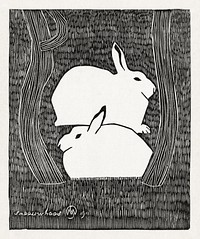Two snow hares (Twee sneeuwhazen) (1911) print in high resolution by <a href="https://www.rawpixel.com/search/Samuel%20Jessurun%20de%20Mesquita?sort=curated&amp;page=1">Samuel Jessurun de Mesquita</a>. Original from The Rijksmuseum. Digitally enhanced by rawpixel.