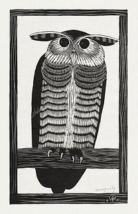Horned owl (Hoornuil) (1915) print in high resolution by <a href="https://www.rawpixel.com/search/Samuel%20Jessurun%20de%20Mesquita?sort=curated&amp;page=1">Samuel Jessurun de Mesquita</a>. Original from The Rijksmuseum. Digitally enhanced by rawpixel.
