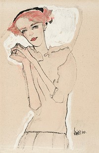 Portrait of a Woman (1910) by <a href="https://www.rawpixel.com/search/Egon%20Schiele?sort=curated&amp;freecc0=1&amp;page=1">Egon Schiele</a>. Original female line art drawing from The MET museum. Digitally enhanced by rawpixel.