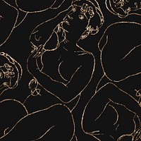 Golden women line art drawing patterned background vector remixed from the artworks of Egon Schiele.