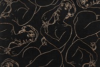 Golden women line art drawing patterned background remixed from the artworks of Egon Schiele.