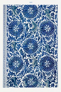 Blue floral pattern, Examples of Chinese Ornament selected from objects in the South Kensington Museum and other collections by Owen Jones. Digitally enhanced plate from our own original 1867 edition of the book.