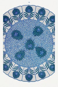 Blue botanical pattern, Examples of Chinese Ornament selected from objects in the South Kensington Museum and other collections by Owen Jones. Digitally enhanced plate from our own original 1867 edition of the book.