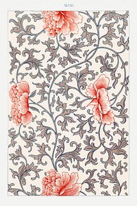 Flower pattern, Examples of Chinese Ornament selected from objects in the South Kensington Museum and other collections by Owen Jones. Digitally enhanced plate from our own original 1867 edition of the book.