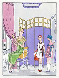 Woman at the dressing table (1926) fashion illustration in high resolution by Maggy Rouff. Original from the Rijksmuseum. Digitally enhanced by rawpixel.