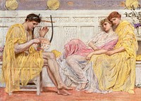 A Musician (ca. 1867) painting in high resolution by Albert Joseph Moore. Original from the Yale University Art Gallery. Digitally enhanced by rawpixel.