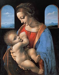 Leonardo da Vinci's Madonna Litta (mid 1490s) famous painting. Original from Wikimedia Commons. Digitally enhanced by rawpixel.