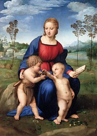 Raphael's Madonna of the Goldfinch (1505–1506) famous painting. Original from Wikimedia Commons. Digitally enhanced by rawpixel.