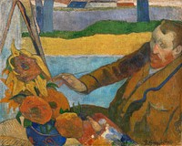 Paul Gauguin's The Painter of Sunflowers (1888) famous painting of Van Gogh. Original from Wikimedia Commons. Digitally enhanced by rawpixel.