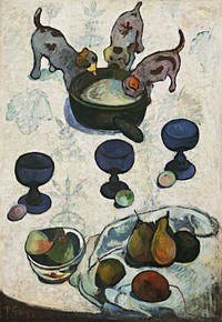 Paul Gauguin's Still Life with Three Puppies (1888) famous painting. Original from Wikimedia Commons. Digitally enhanced by rawpixel.