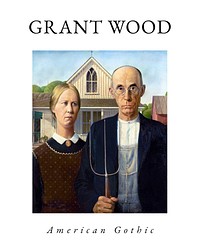 American Gothic art print by Grant Wood, vintage iconic painting